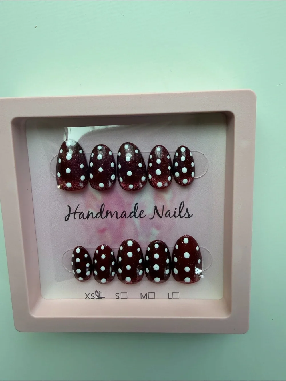 Handmade Burgundy Polka Dot Press-On